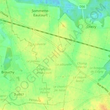 Mappa topografica Eaucourt, altitudine, rilievo
