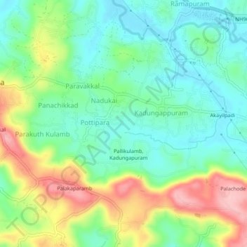Mappa topografica Chettiarangadi, altitudine, rilievo