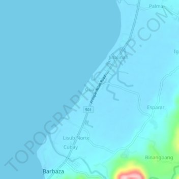 Mappa topografica Gua, altitudine, rilievo