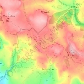 Mappa topografica Longcliffe, altitudine, rilievo