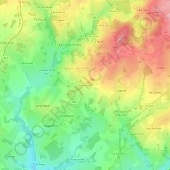 Mappa topografica Les Fosses, altitudine, rilievo