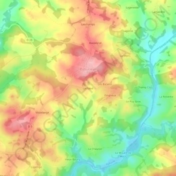 Mappa topografica Lachaud, altitudine, rilievo