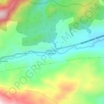 Mappa topografica Vda. Nuevo Mexico, altitudine, rilievo