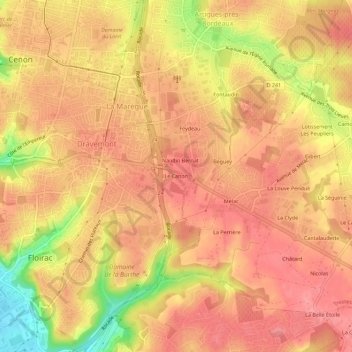 Mappa topografica Le Canon, altitudine, rilievo