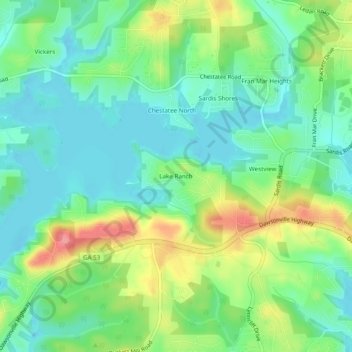 Mappa topografica Lake Ranch, altitudine, rilievo