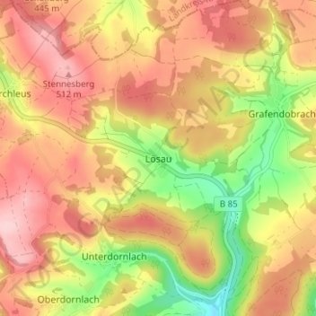 Mappa topografica Lösau, altitudine, rilievo