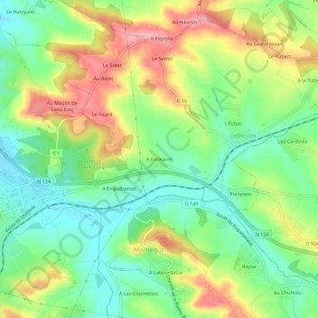 Mappa topografica A Emmarre, altitudine, rilievo