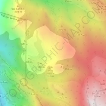 Mappa topografica Monte el Travieso, altitudine, rilievo