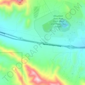 Mappa topografica Mountain Pass, altitudine, rilievo