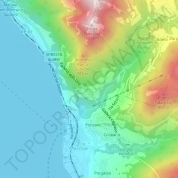 Mappa topografica Monte Marone, altitudine, rilievo