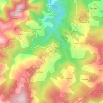 Mappa topografica Faéu, altitudine, rilievo