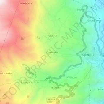 Mappa topografica Quenuayoc, altitudine, rilievo