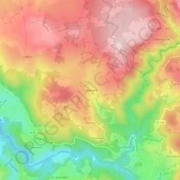 Mappa topografica Cossanges, altitudine, rilievo