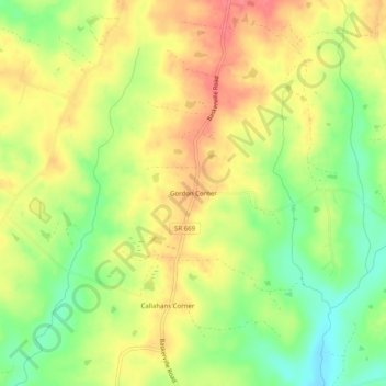Mappa topografica Gordon Corner, altitudine, rilievo