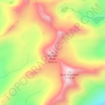 Mappa topografica Munger Peak, altitudine, rilievo