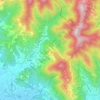 Mappa topografica Ortonovo, altitudine, rilievo