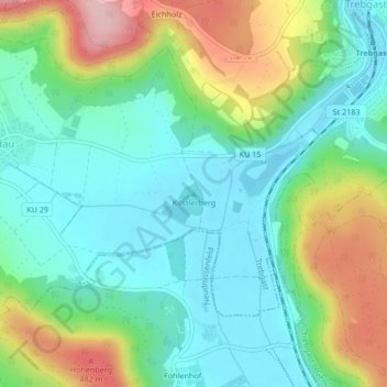 Mappa topografica Köstlerberg, altitudine, rilievo