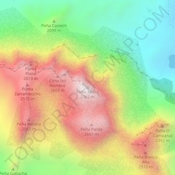 Mappa topografica Peña Telera, altitudine, rilievo