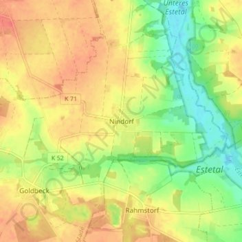 Mappa topografica Nindorf, altitudine, rilievo