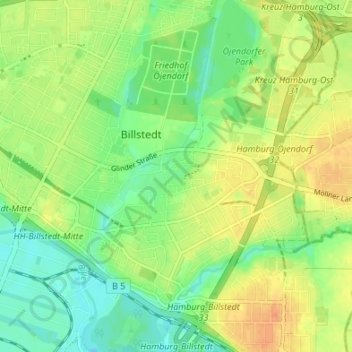 Mappa topografica Öjendorf, altitudine, rilievo