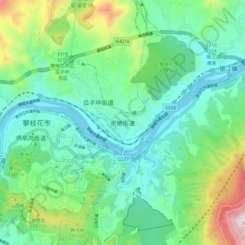 Mappa topografica 密地街道, altitudine, rilievo