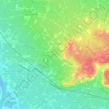 Mappa topografica Beau, altitudine, rilievo