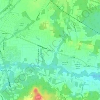 Mappa topografica Ardena, altitudine, rilievo