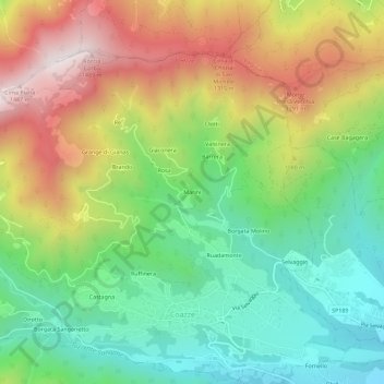 Mappa topografica Marini, altitudine, rilievo