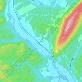 Mappa topografica Haden, altitudine, rilievo
