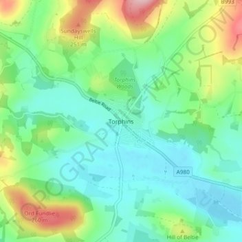 Mappa topografica Torphins, altitudine, rilievo