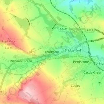 Mappa topografica Thurlstone, altitudine, rilievo