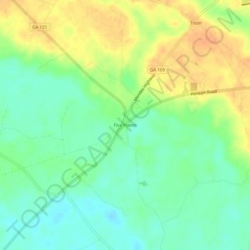 Mappa topografica Five Points, altitudine, rilievo
