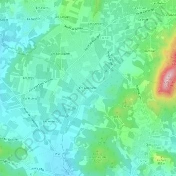 Mappa topografica Les Lombards, altitudine, rilievo