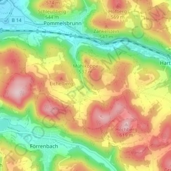 Mappa topografica Althaus, altitudine, rilievo