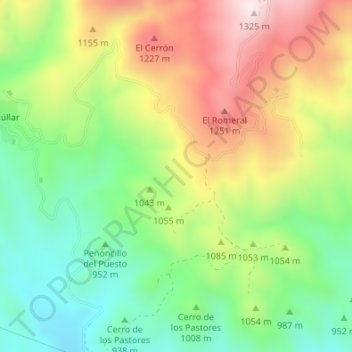 Mappa topografica Pierdras del Carpintero, altitudine, rilievo