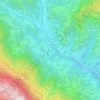 Mappa topografica Cepino, altitudine, rilievo