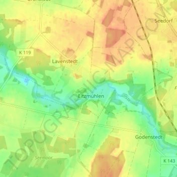 Mappa topografica Eitzte, altitudine, rilievo