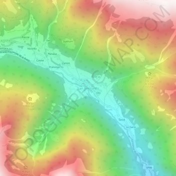 Mappa topografica San Bernardo, altitudine, rilievo