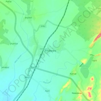 Mappa topografica Pindwara, altitudine, rilievo