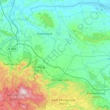 Mappa topografica Nordharz, altitudine, rilievo