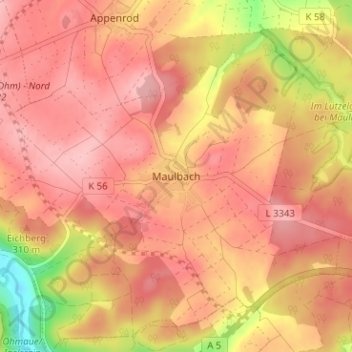 Mappa topografica Maulbach, altitudine, rilievo