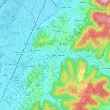 Mappa topografica Lahr, altitudine, rilievo
