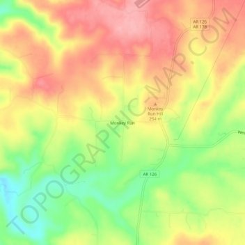 Mappa topografica Monkey Run, altitudine, rilievo