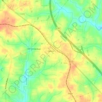 Mappa topografica Glenola, altitudine, rilievo