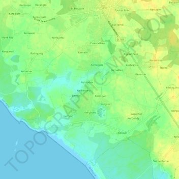 Mappa topografica Kerjoyeux, altitudine, rilievo