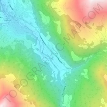 Mappa topografica Tinizong, altitudine, rilievo
