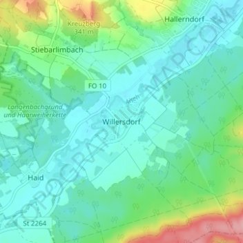 Mappa topografica Willersdorf, altitudine, rilievo
