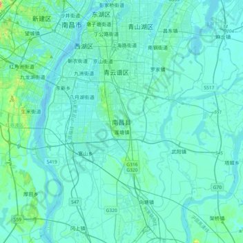 Mappa topografica 南昌县, altitudine, rilievo
