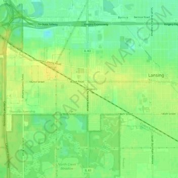 Mappa topografica Oakglen, altitudine, rilievo