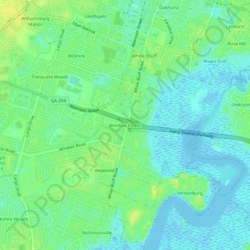 Mappa topografica Windsor Forest, altitudine, rilievo